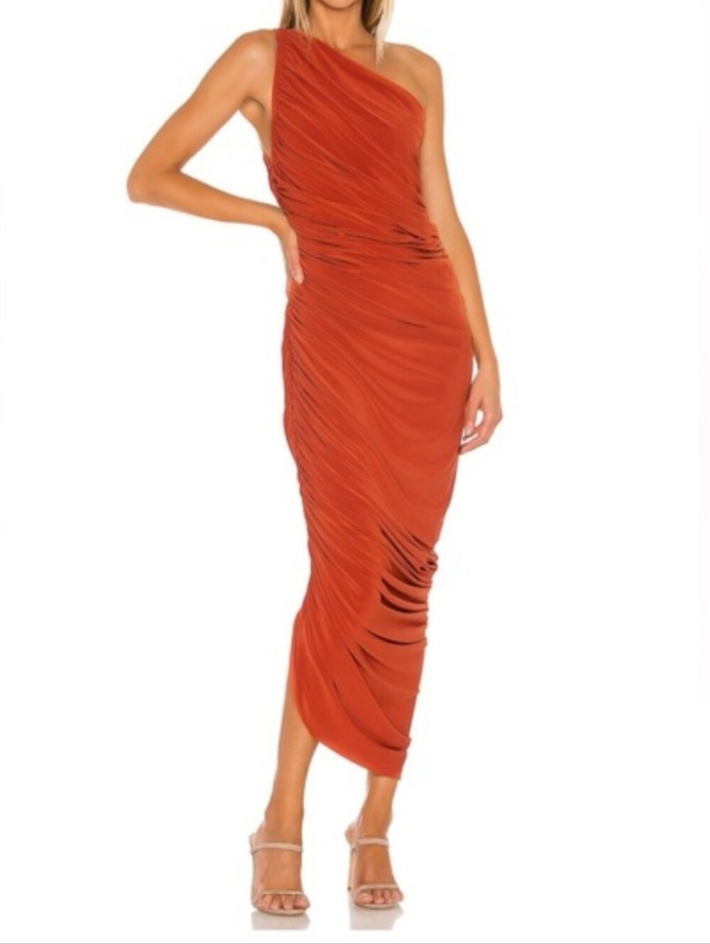 Norma Kamali One-Shoulder Rust Dress